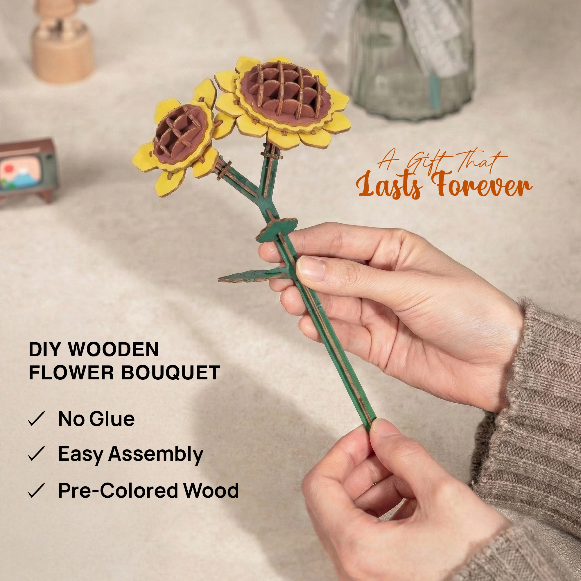 DIY Wooden Flower Bouquet | 3D Wooden Puzzle Craft Kit for Home Décor & Gifting | Gifts Joy - Image 3