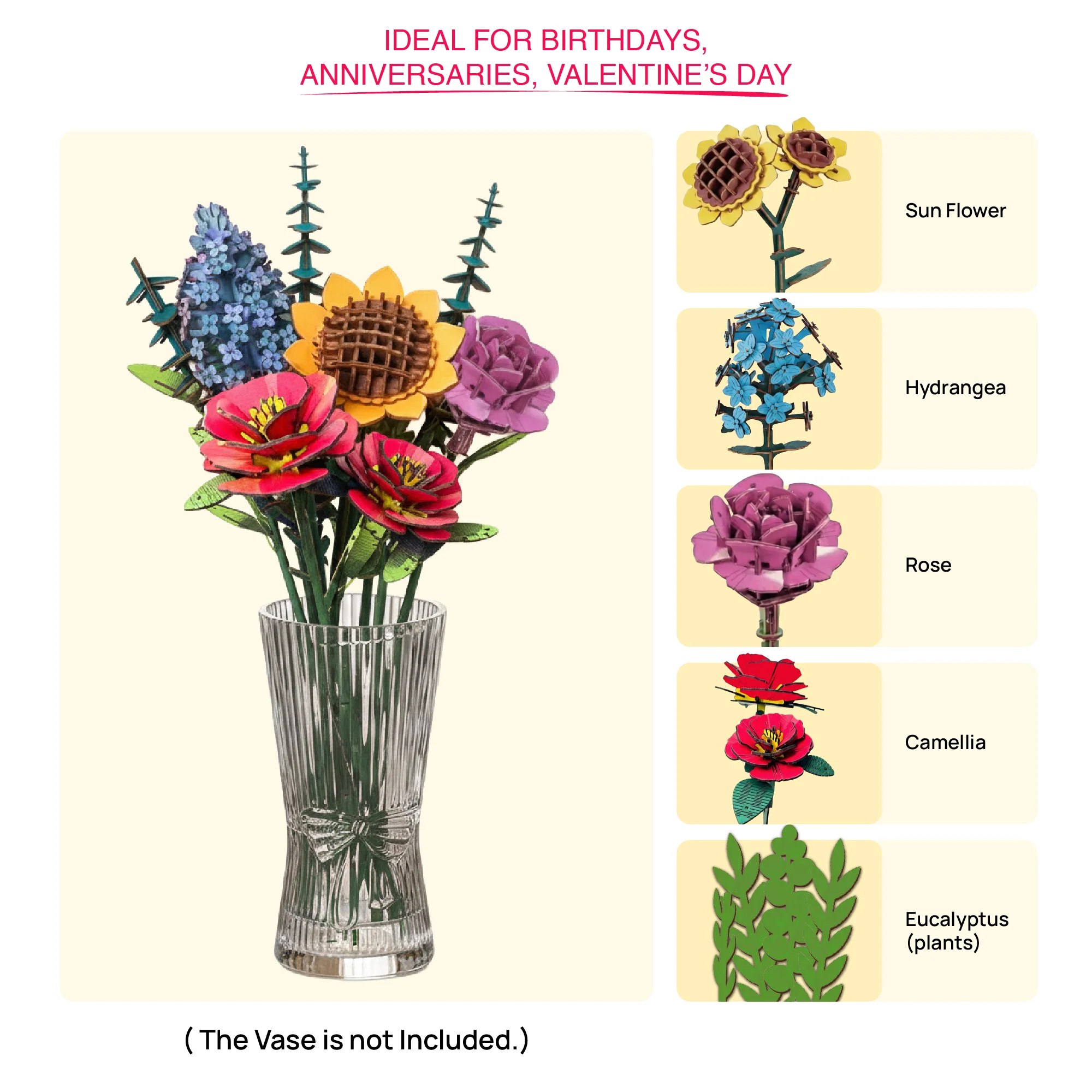 DIY Wooden Flower Bouquet | 3D Wooden Puzzle Craft Kit for Home Décor & Gifting | Gifts Joy - Image 4