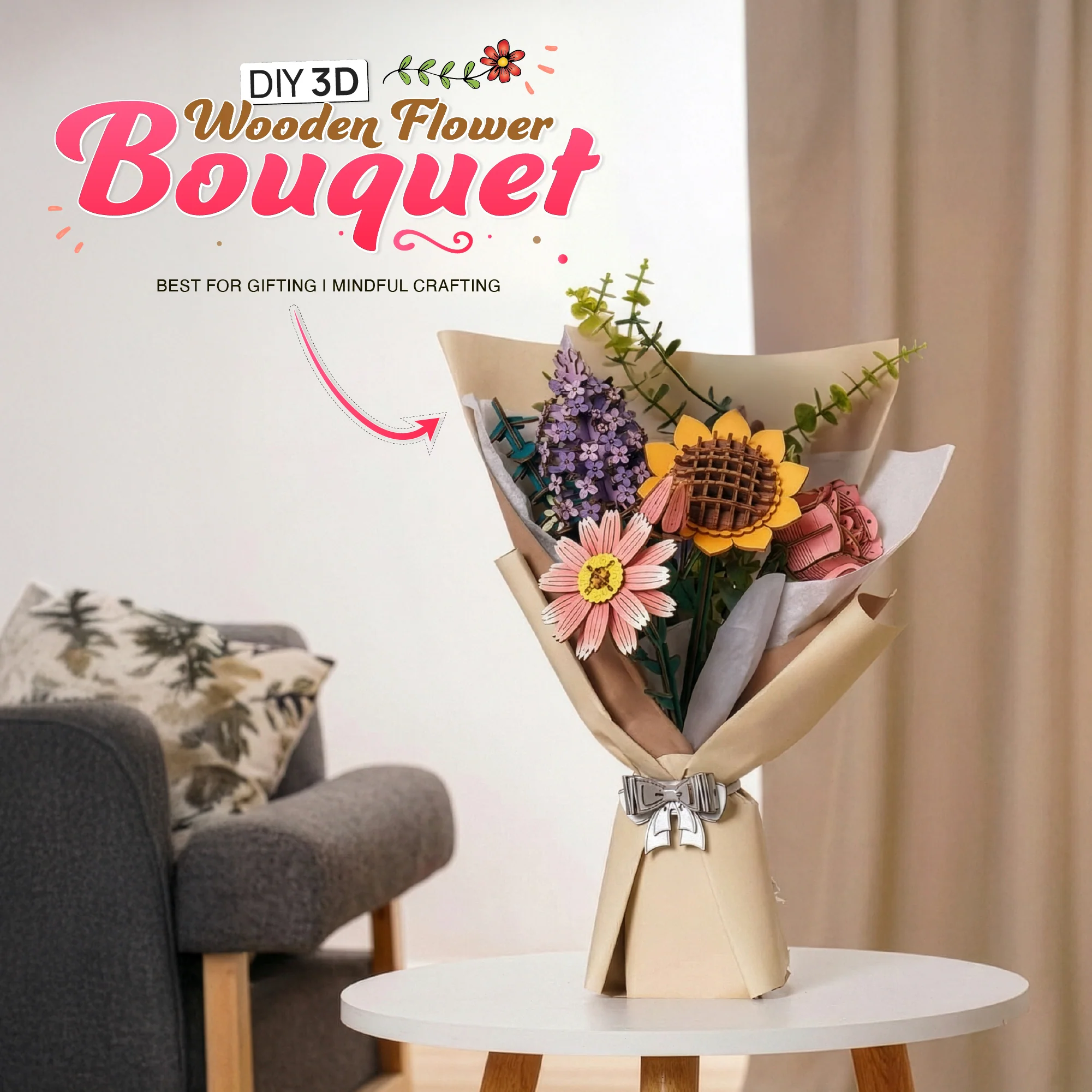 3D Wooden Flower Bouquet