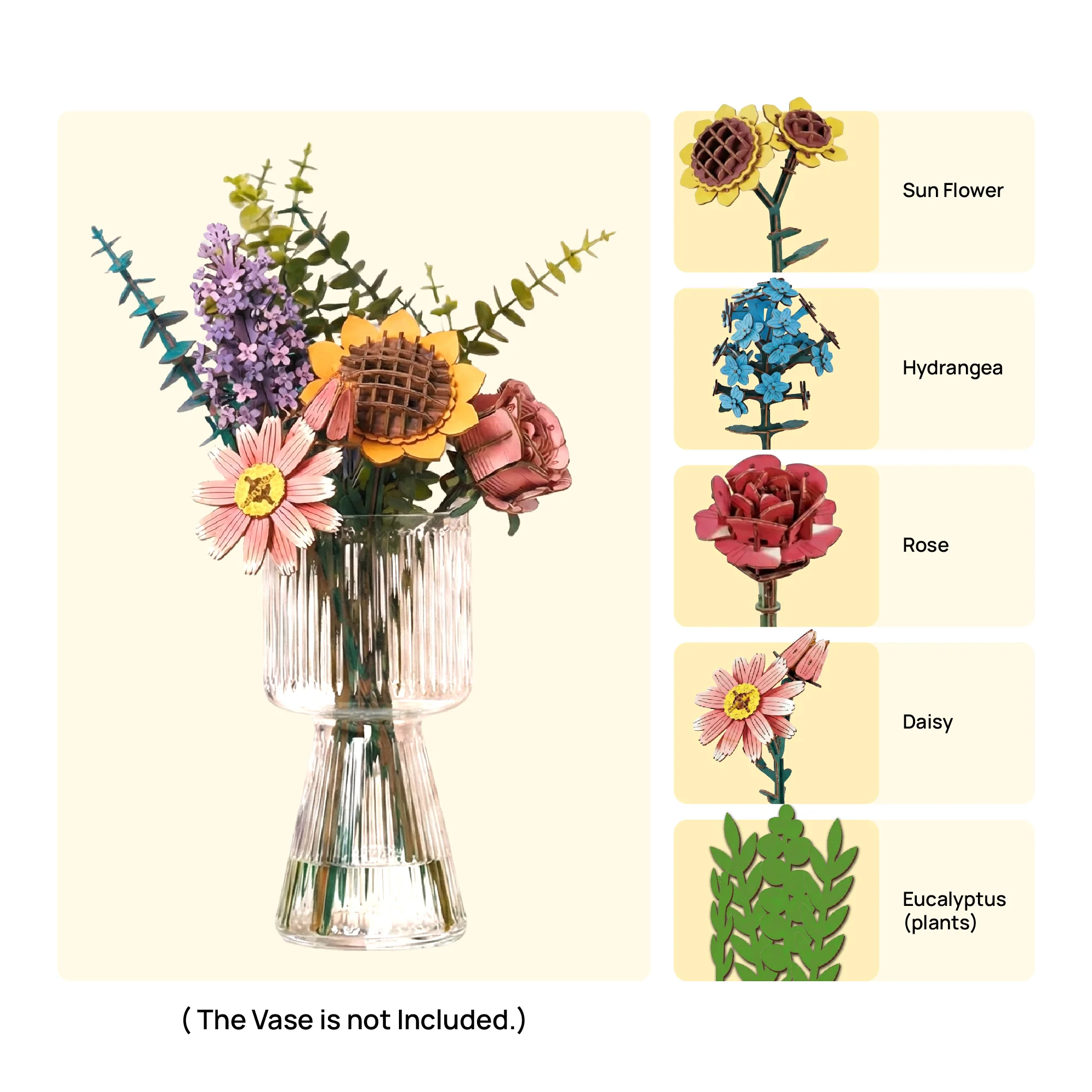 DIY Wooden Flower Bouquet | 3D Wooden Puzzle Craft Kit - Image 3