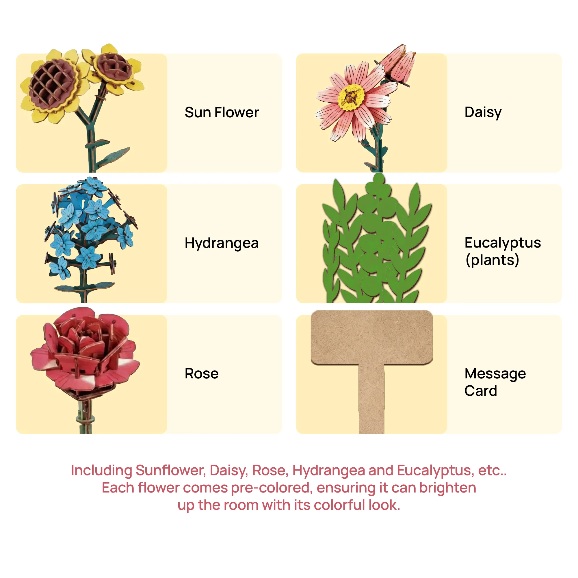 DIY Wooden Flower Bouquet | 3D Wooden Puzzle Craft Kit - Image 5