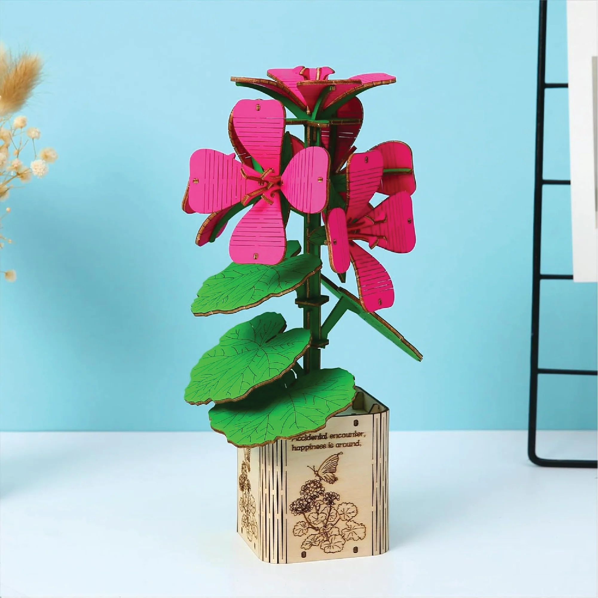 Geranium, Lotus & Peony 3D Wooden Flower Pot DIY Kit– Pack of 3 - Image 5