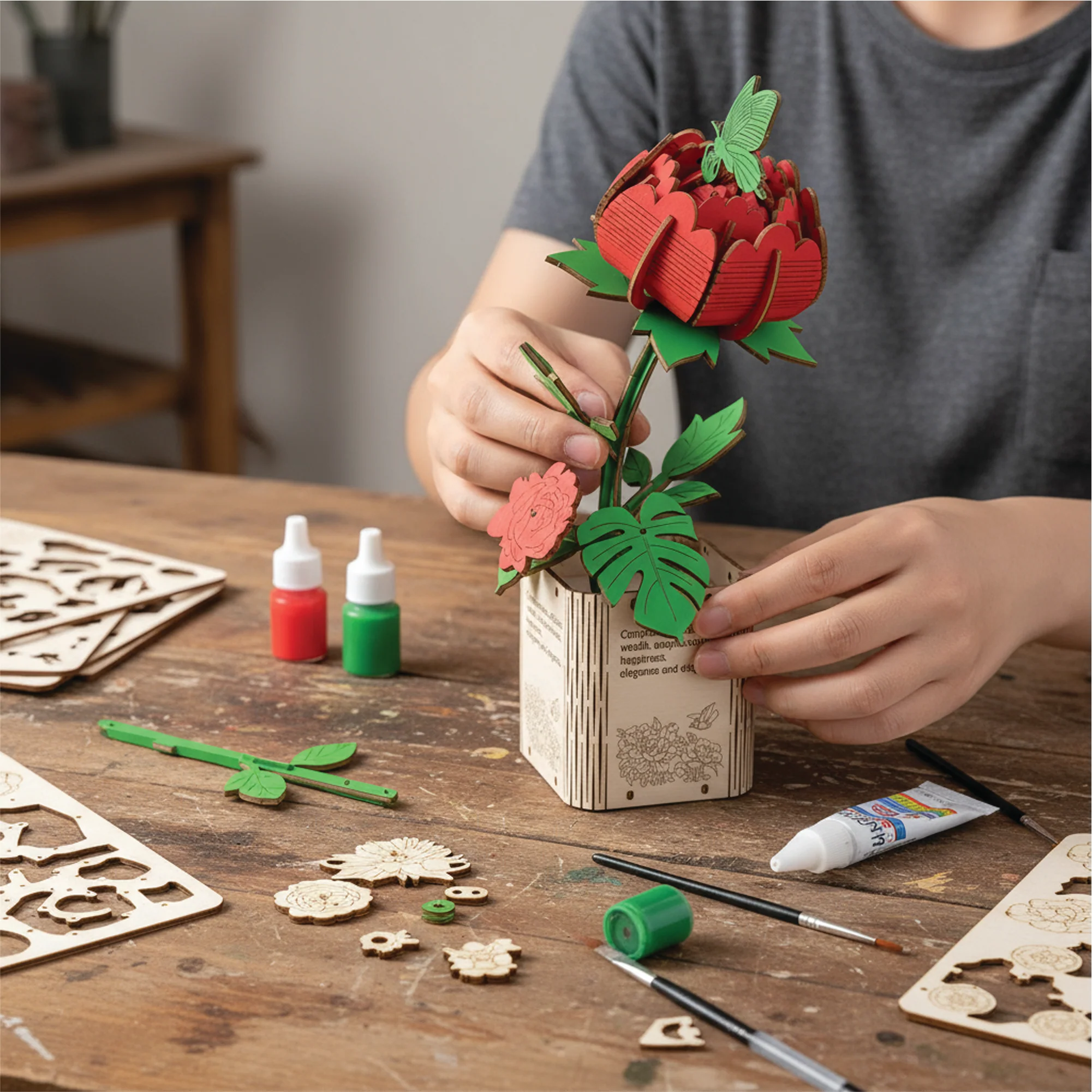 Lily, Lotus & Peony 3D Wooden Flower Pot DIY Kit – Pack of 3 - Image 6
