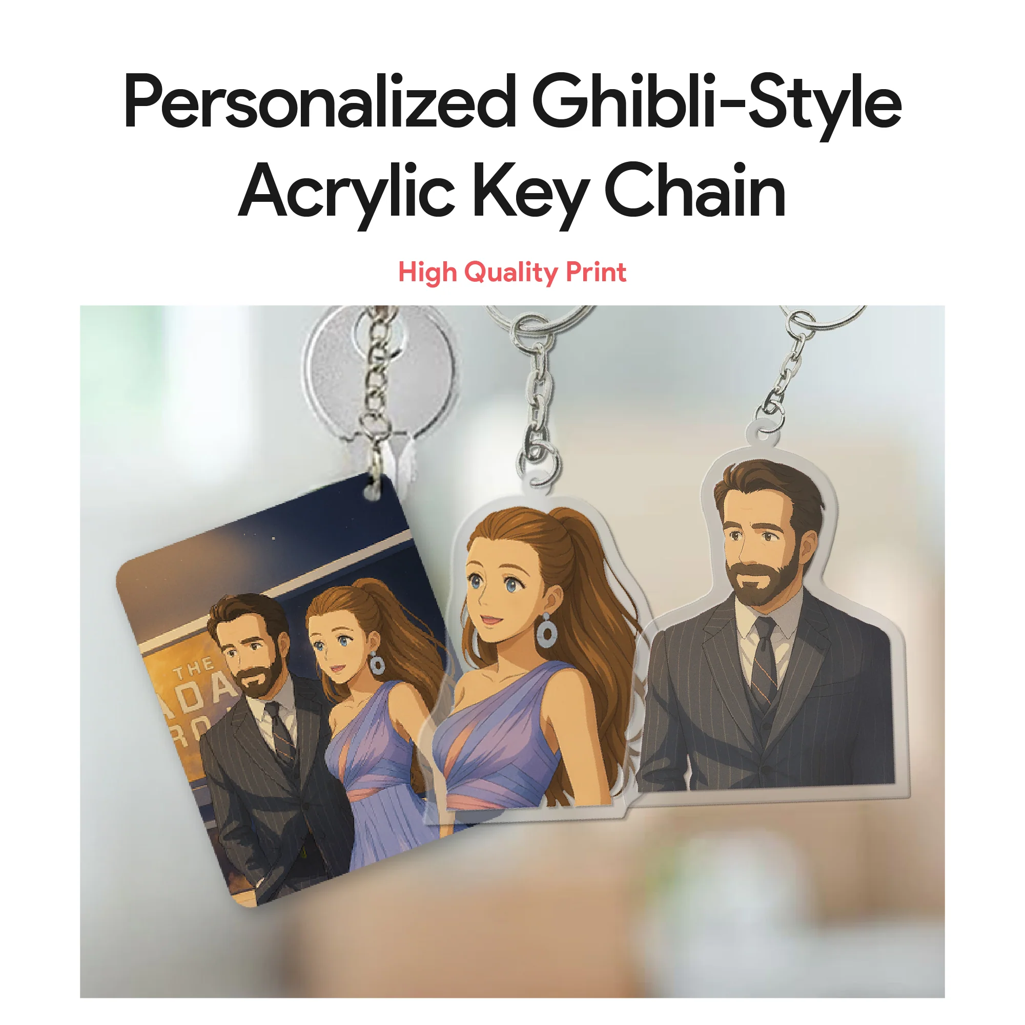 Personalised Couple Acrylic Ghibli Anime Art Style Keychain – Set of 4 - Image 4