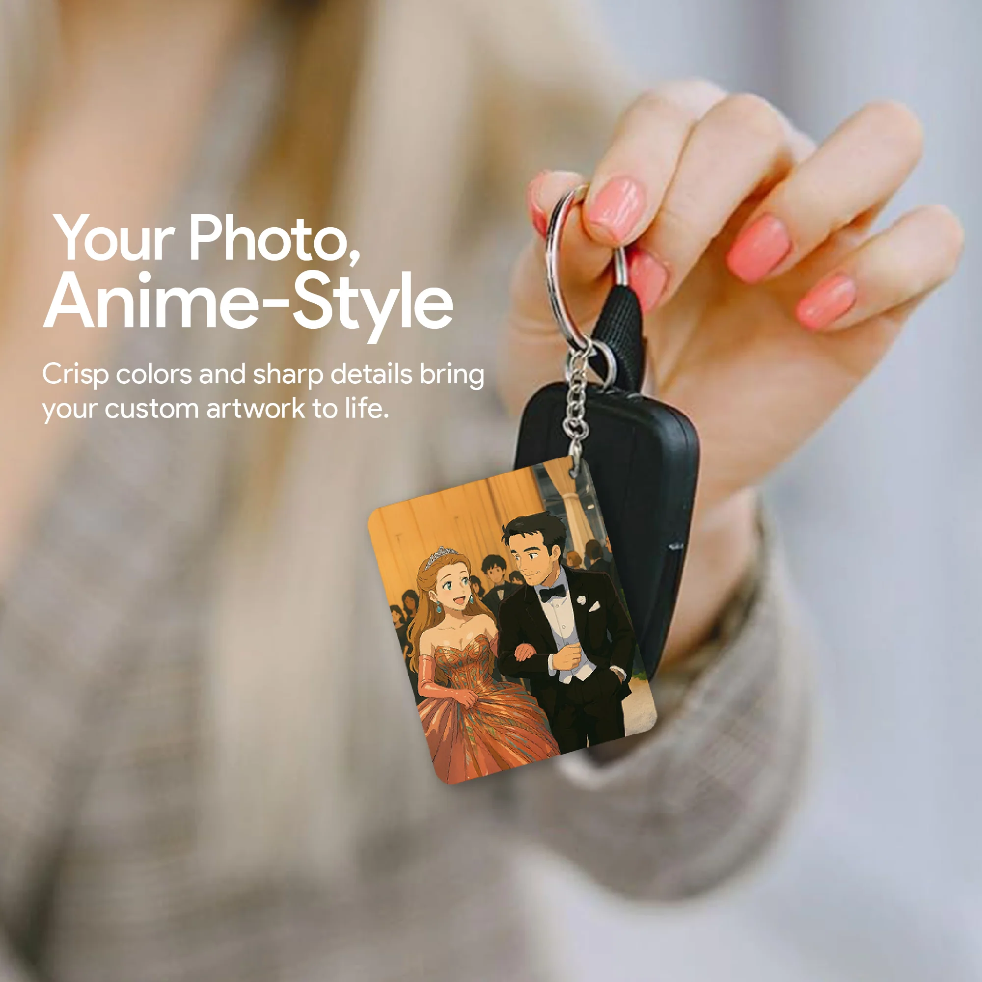 Personalised Couple Acrylic Ghibli Anime Art Style Keychain – Set of 4 - Image 5