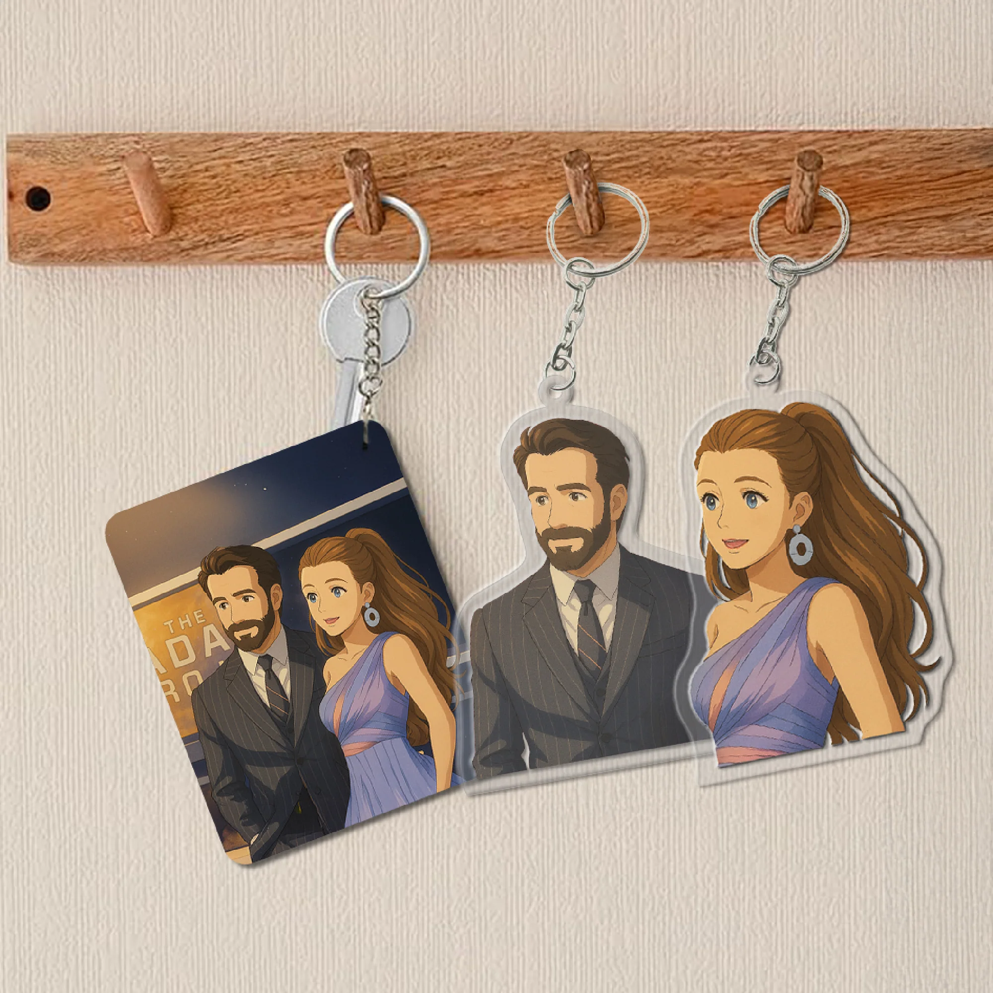 Personalised Couple Acrylic Ghibli Anime Art Style Keychain – Set of 4 - Image 6