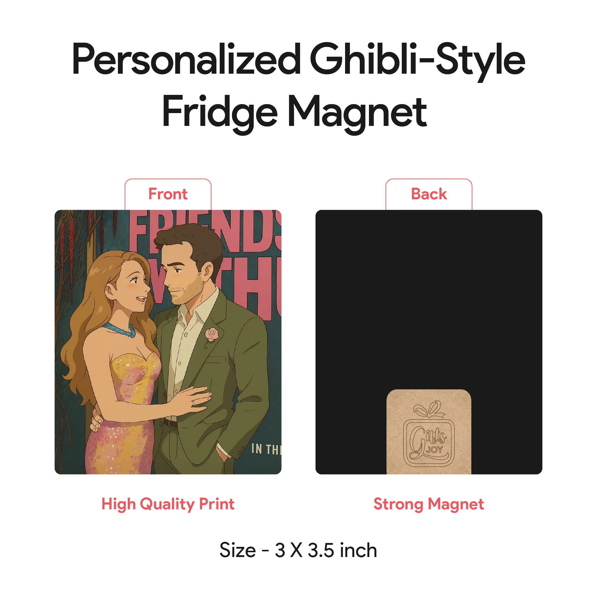 Personalised Couple Wooden Ghibli Anime Art Style Fridge Magnet Set of 4 - Image 4