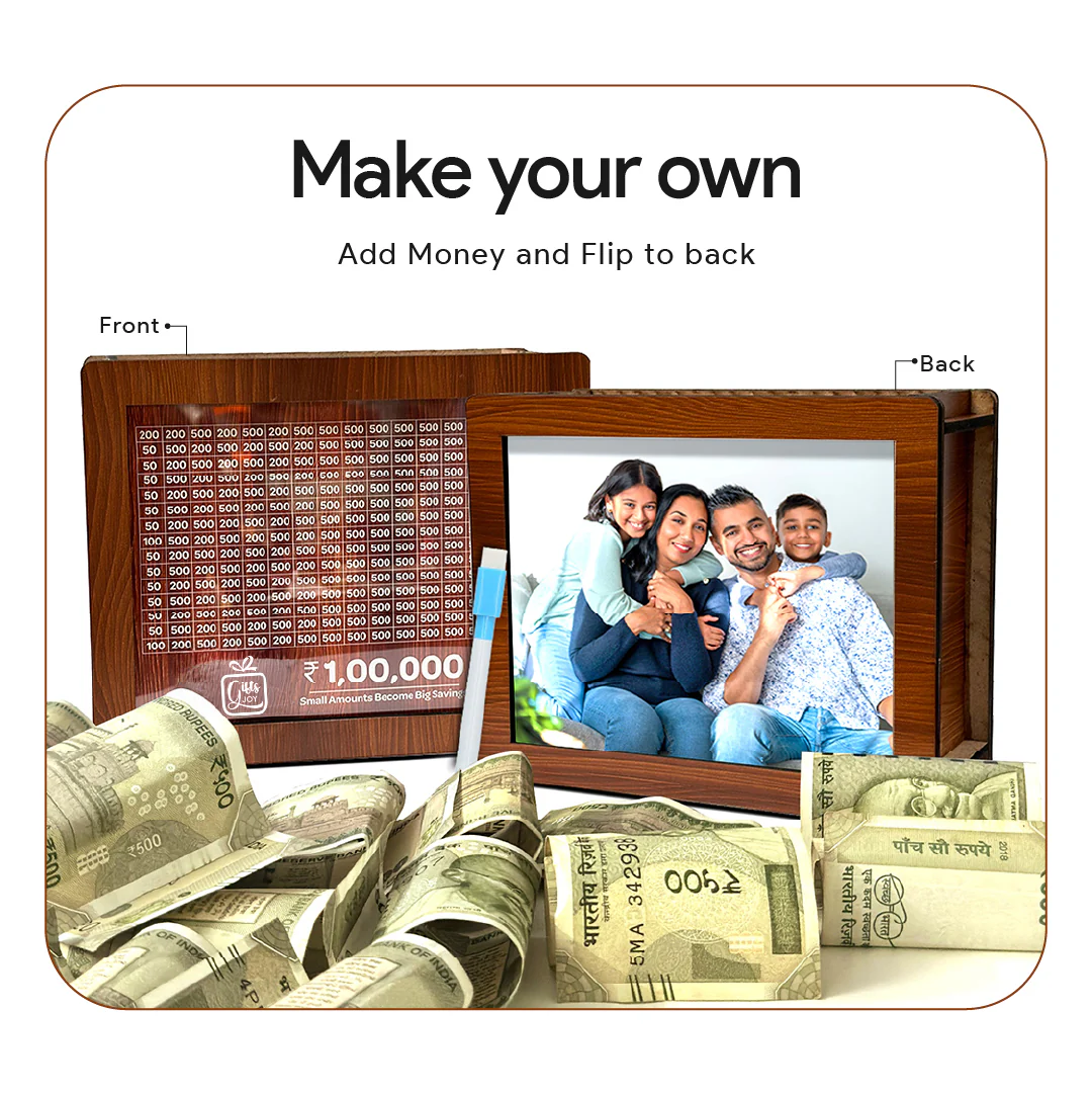 Personalised Wooden 1,00,000 Money Saving Box with Photo and Name - Image 4