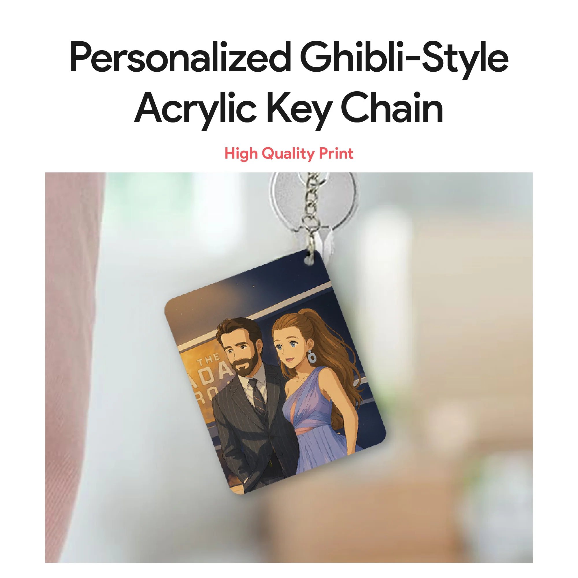 Personalized Couple Acrylic Ghibli Anime Art Style Keychain - Image 4