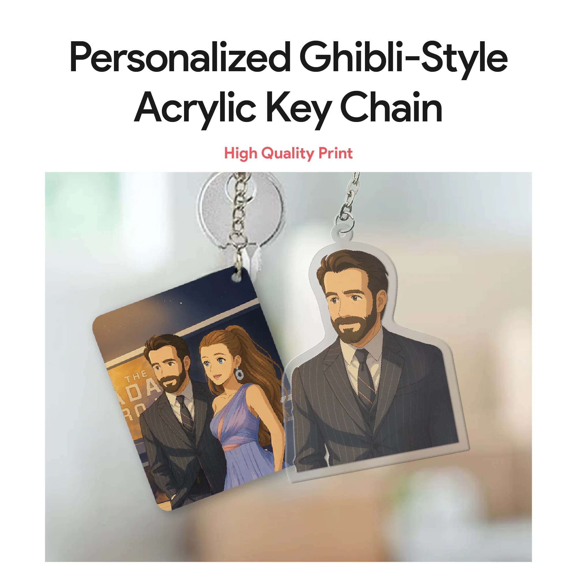 Personalized Couple Acrylic Ghibli Anime Art Style Keychain – Set of 2 - Image 4