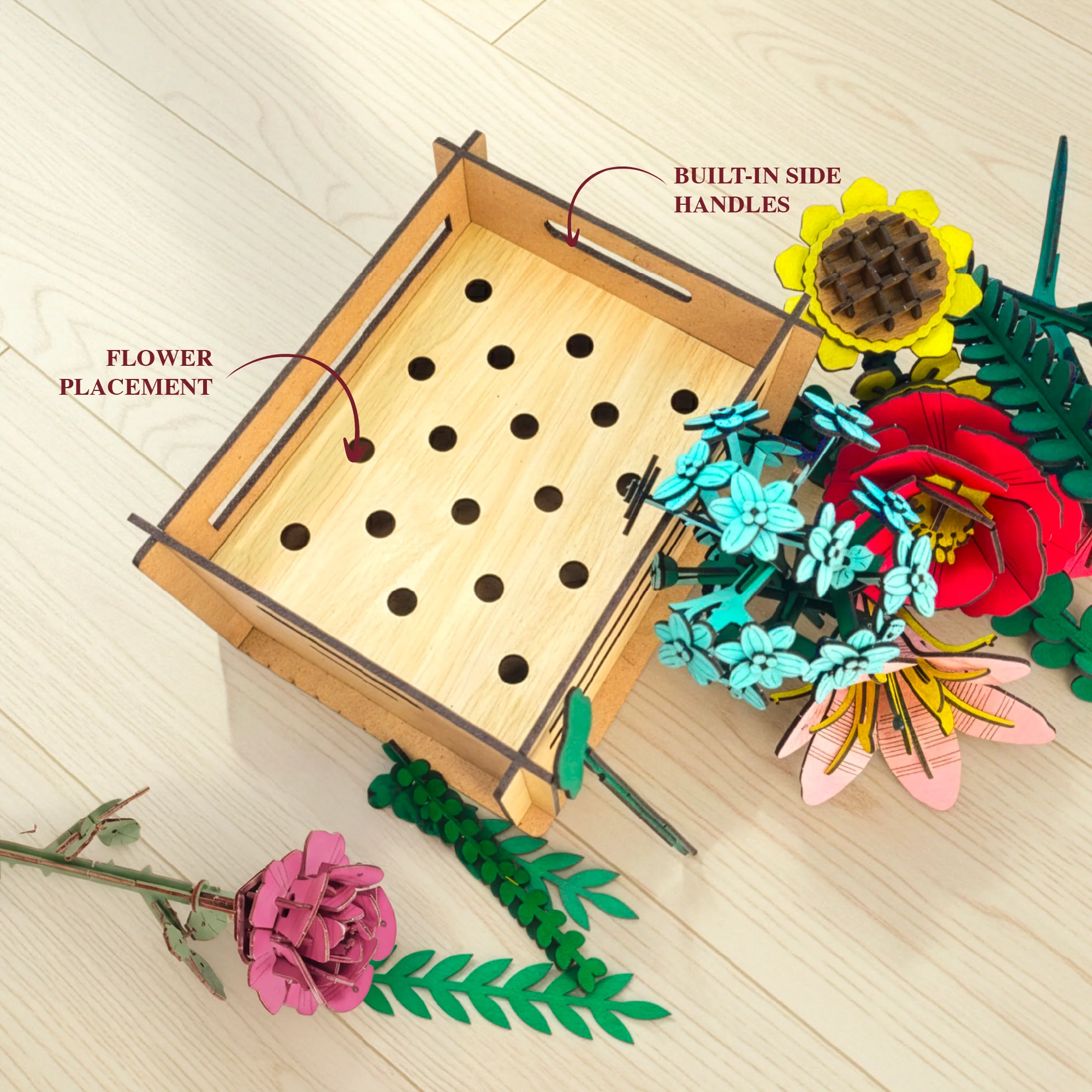 Wooden Bloom Box – Everlasting Wooden Flower Arrangement for Table Décor - Image 3