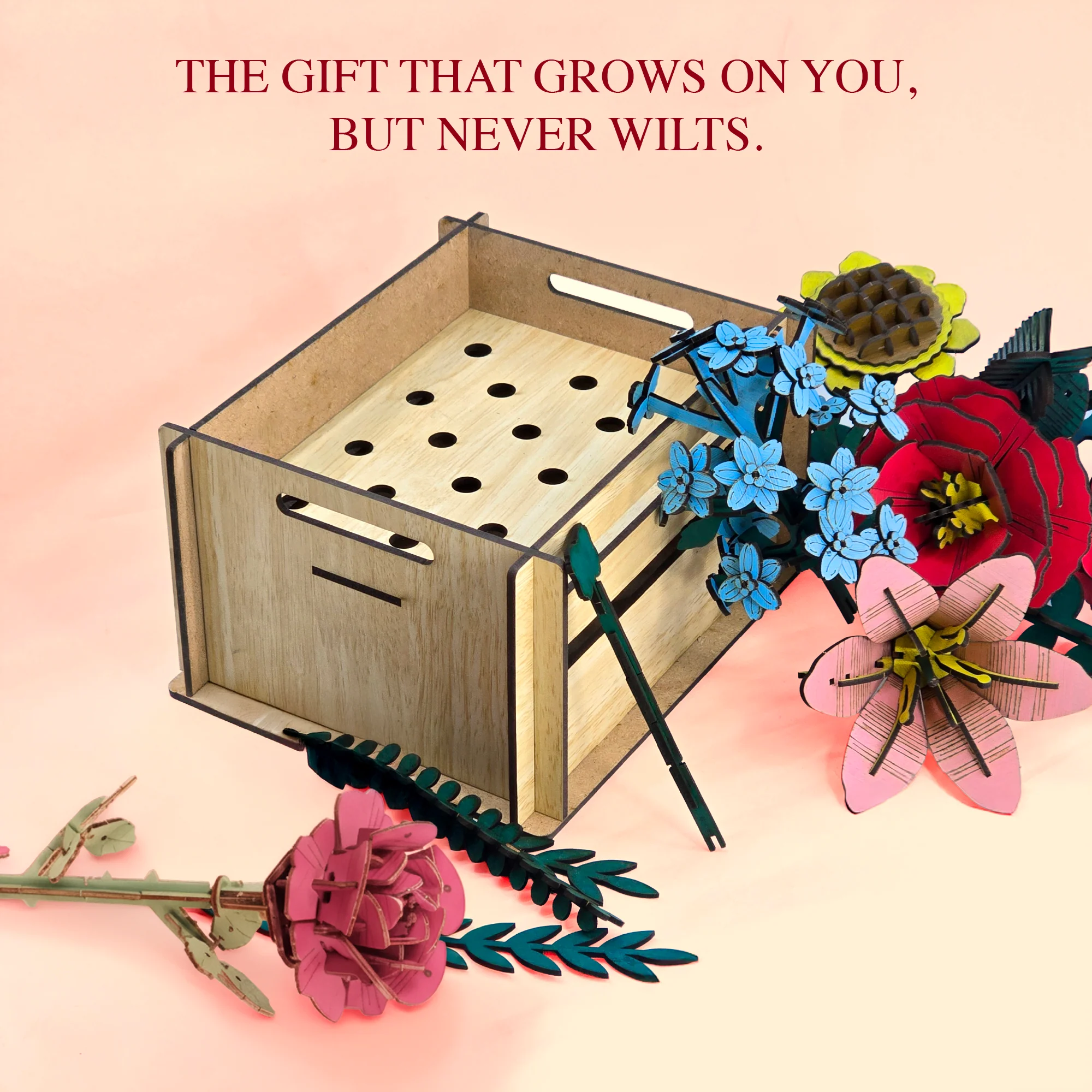 Wooden Bloom Box – Everlasting Wooden Flower Arrangement for Table Décor - Image 7